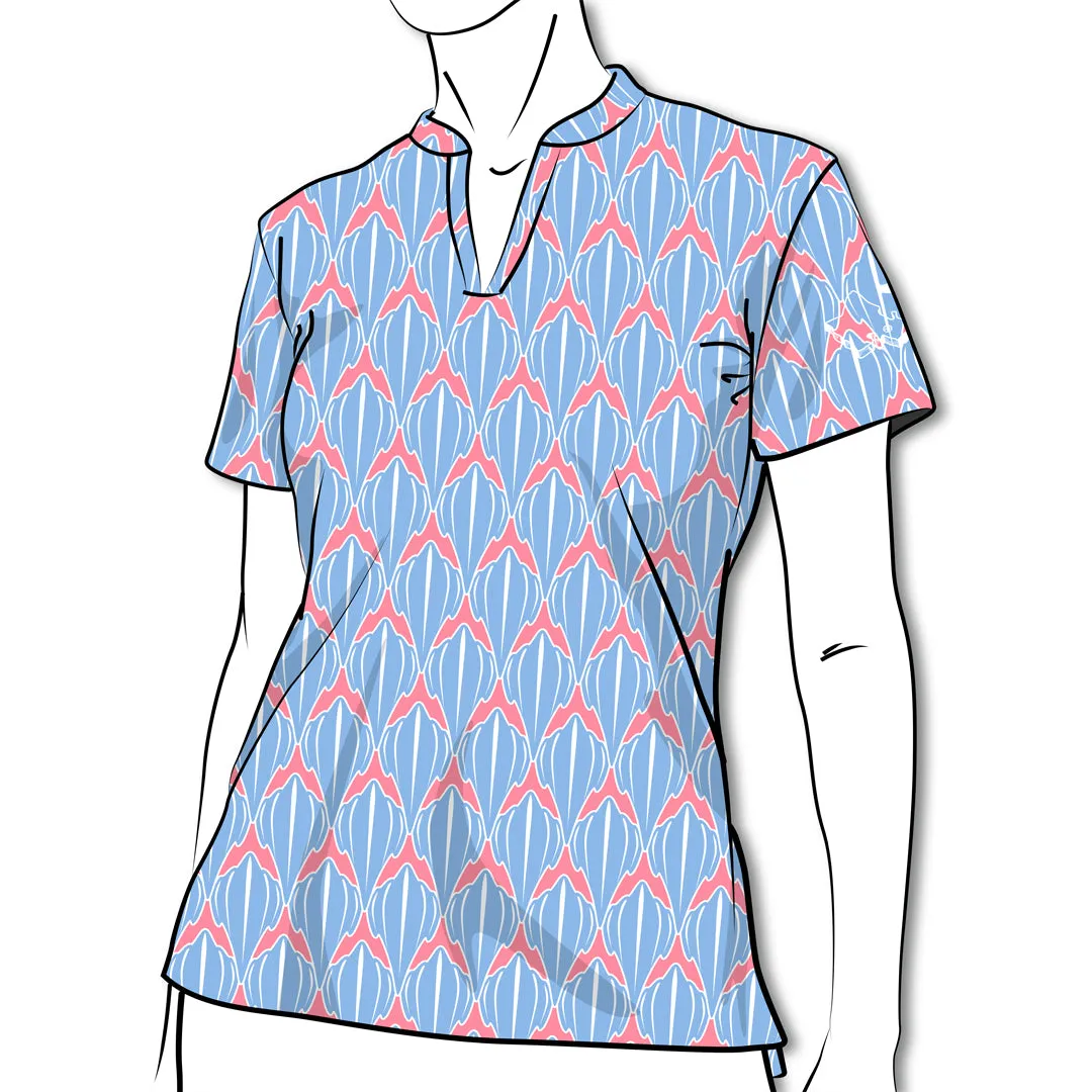 Shark Marina Blue - OGA Women's Polo - Marina Blue and Coral