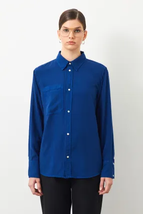 Signy Regular Fit Navy Blue Women's Tencel Shirt