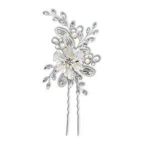 Silver and Blush Flower Wedding Hair Pin