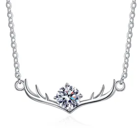 Silver Christmas Moose Moissanite Necklace