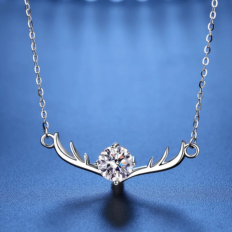 Silver Christmas Moose Moissanite Necklace