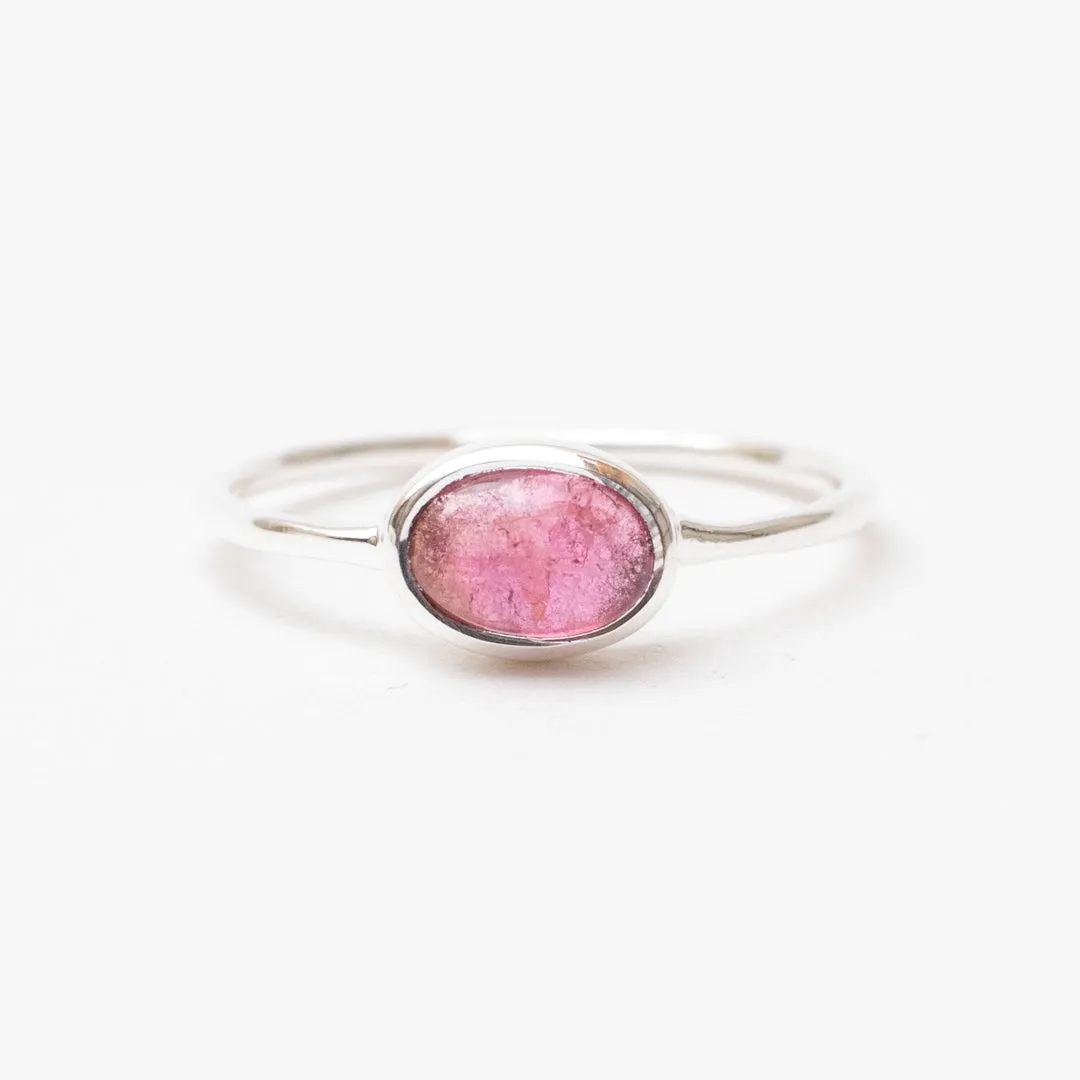 Silver Pink Tourmaline Oval Ring