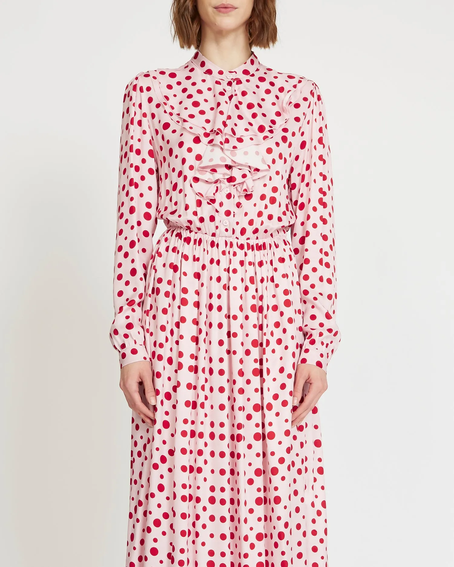 Silvian Heach Pink and Red Polka Dot Dress