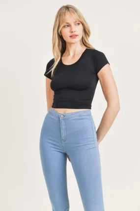 Solid Short Sleeve Crop Top T-Shirt