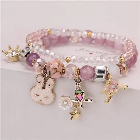 Sparkly Crystal Charm Bracelet Bangle with Gift Box Set for Girls LJ33