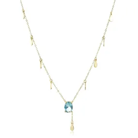 Spring Aquamarine Blue Oval Long Chain Necklace