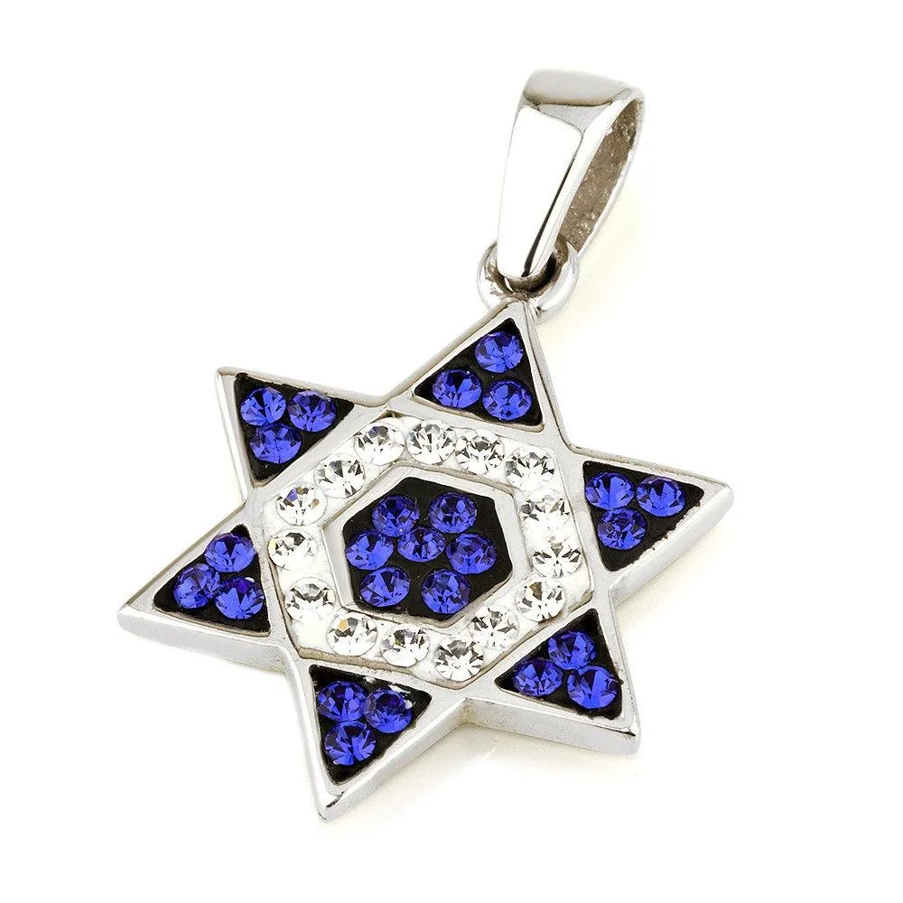 Star of David Pendant Blue&White Gemstones   Sterling Silver Necklace #4