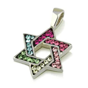 Star of David Pendant with Multi Colors Gemstones   Sterling Silver Necklace #8