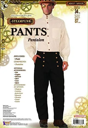 Steampunk Pants Costume Mens Bottoms, Black 34