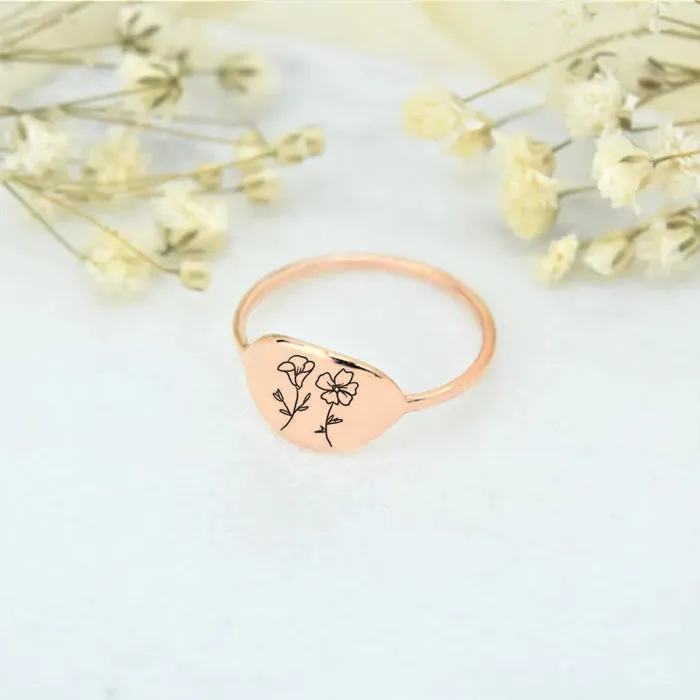 Sterling Silver Birth Month Flower Ring Personalized Ring