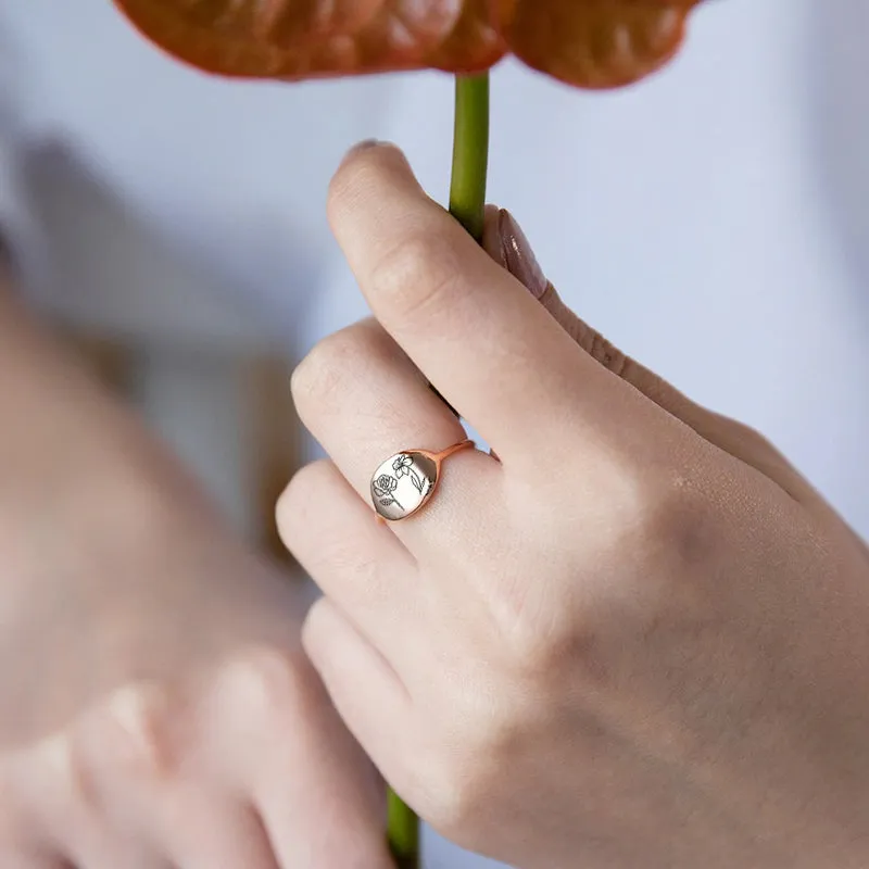 Sterling Silver Birth Month Flower Ring Personalized Ring