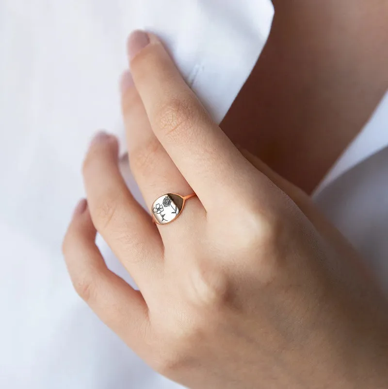 Sterling Silver Birth Month Flower Ring Personalized Ring