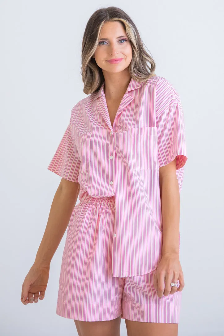 Stripe Poplin Button Up Top