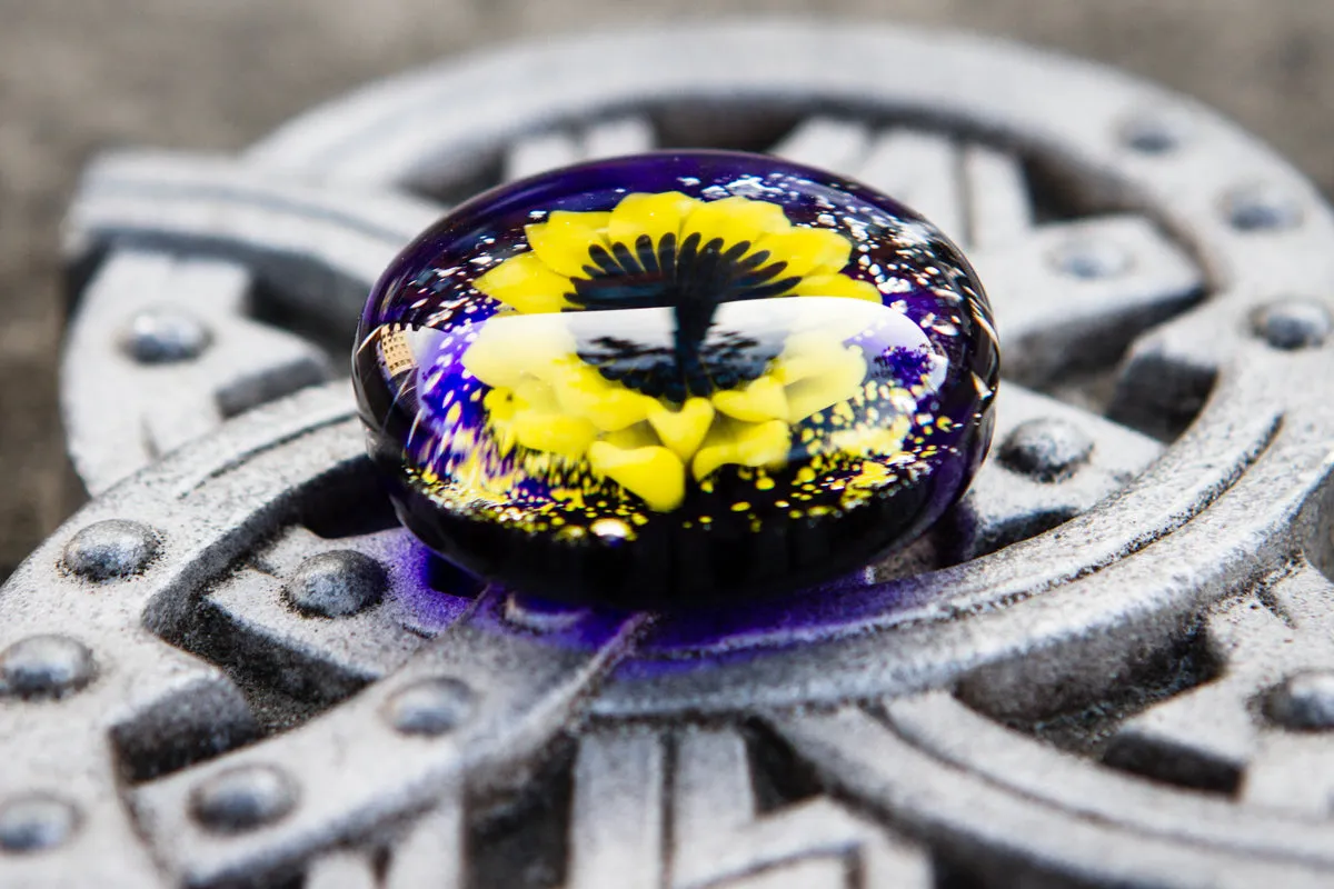 Sunflower Glass Touchstone or Pendant with Infused Cremains