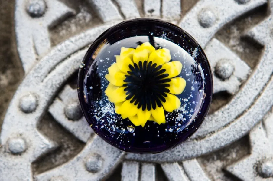 Sunflower Glass Touchstone or Pendant with Infused Cremains