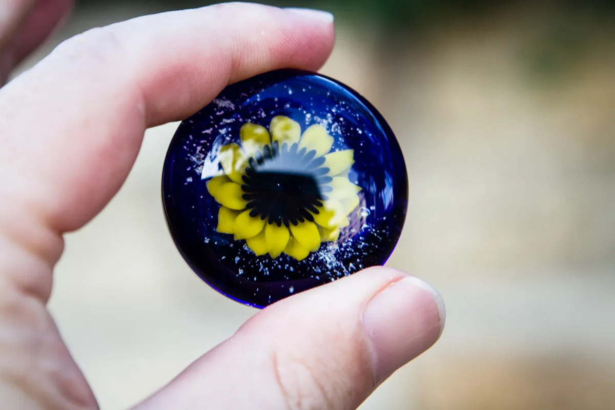 Sunflower Glass Touchstone or Pendant with Infused Cremains