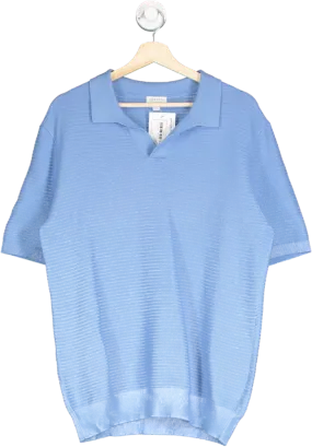 Sunspel Blue Open Collar Knit Polo Shirt UK M