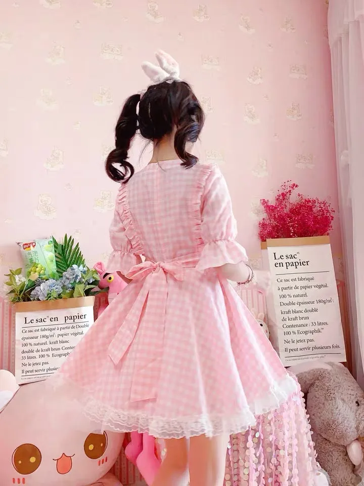 SWEET PASTEL PINK PRINCESS BOW LACE DRESS BY50080