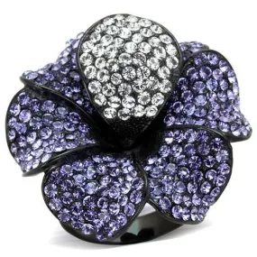 TK1618 IP Black(Ion Plating) Stainless Steel Ring with Top Grade Crystal in Tanzanite