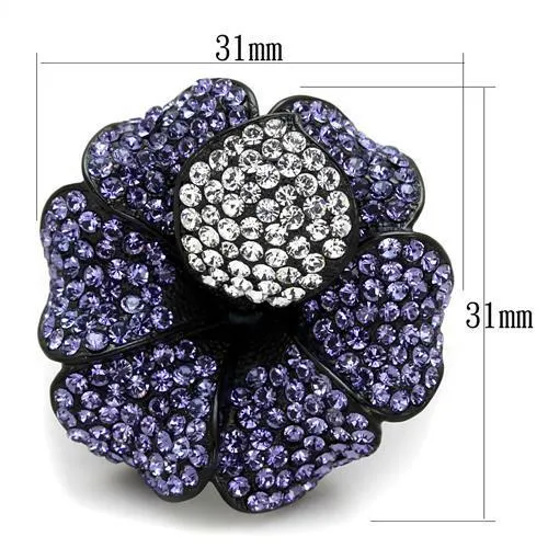 TK1618 IP Black(Ion Plating) Stainless Steel Ring with Top Grade Crystal in Tanzanite