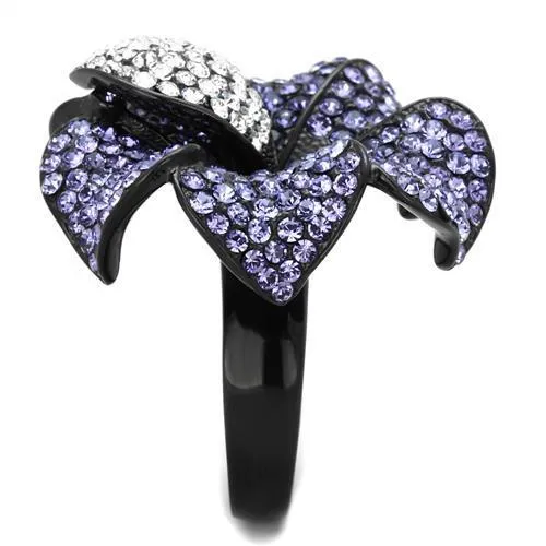 TK1618 IP Black(Ion Plating) Stainless Steel Ring with Top Grade Crystal in Tanzanite