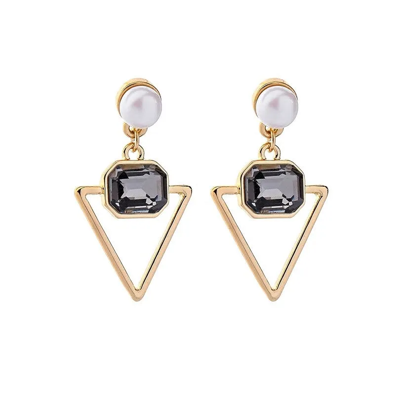 Triangle Crystal Geometric Pearl Stud Drop Earring