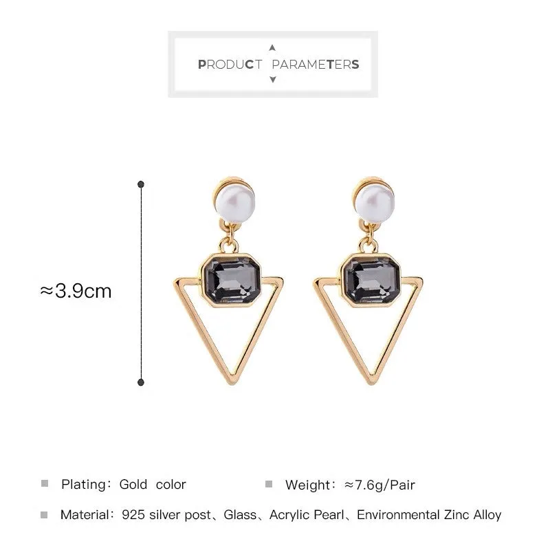 Triangle Crystal Geometric Pearl Stud Drop Earring