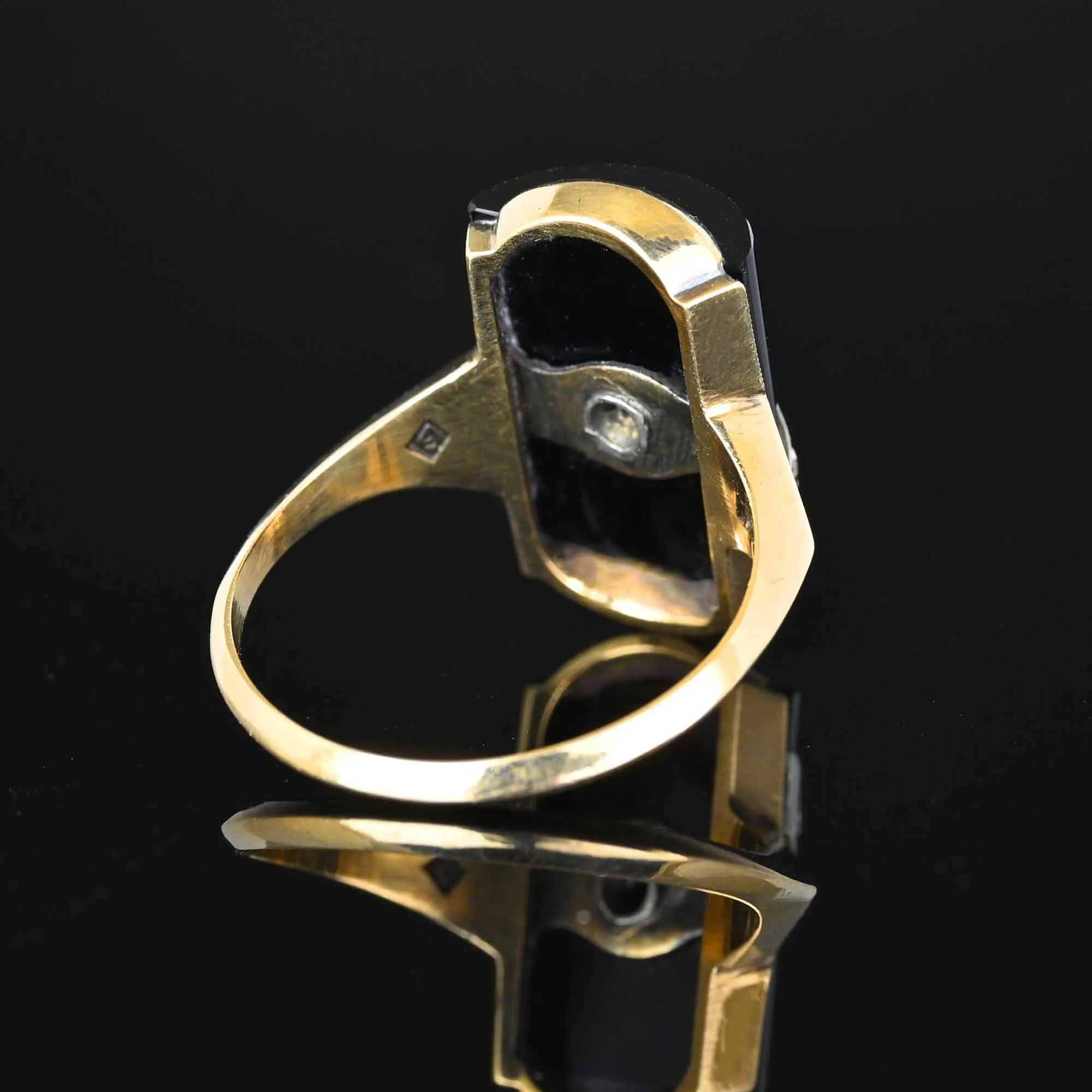 Vintage Barrel Black Onyx and Diamond Ring in Gold