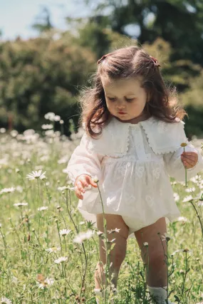 White Embroidered Oversized Collar Romper