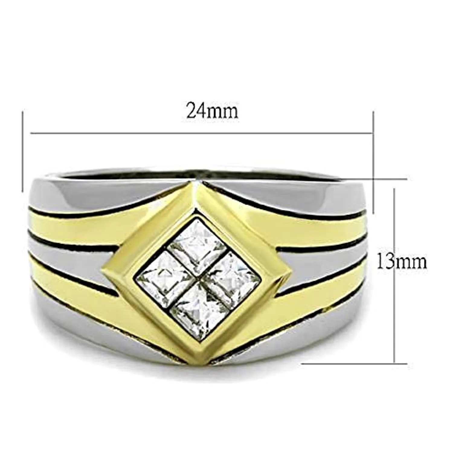 WildKlass Stainless Steel Ring Two-Tone IP Gold Men Top Grade Crystal Clear