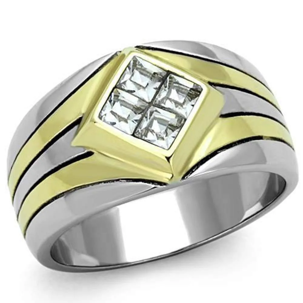 WildKlass Stainless Steel Ring Two-Tone IP Gold Men Top Grade Crystal Clear