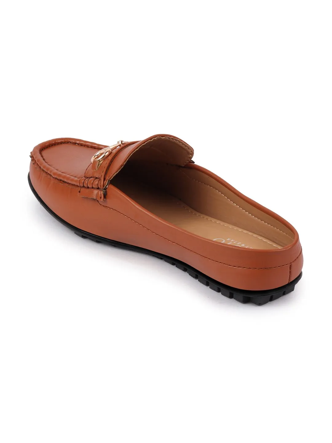 Women Tan Back Open Mocassin Slip On Shoes