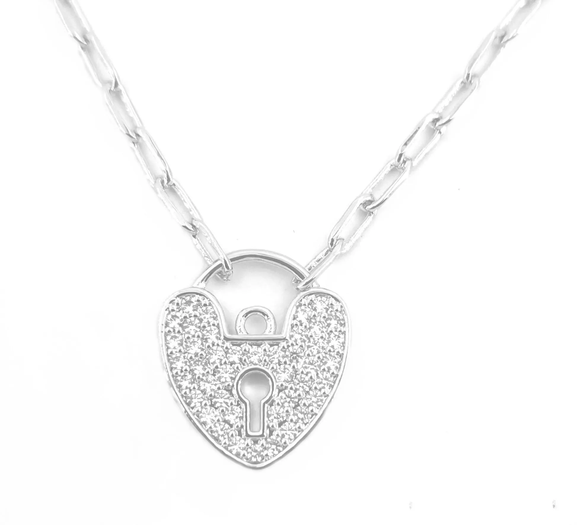 Women's Fashion CZ Lock Pendant Necklace