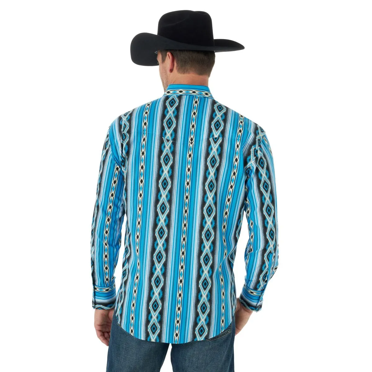 'Wrangler' Men's Checotah Print Western Snap Front - Blue / Black