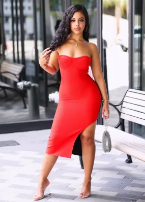 Yamila Tube Bandage Red Midi Dress