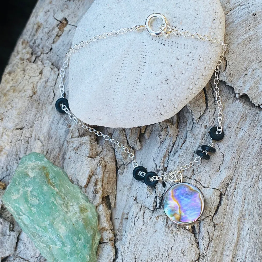 Zero Waste Abalone Anklet with Upcycled Scuba Gear O-rings